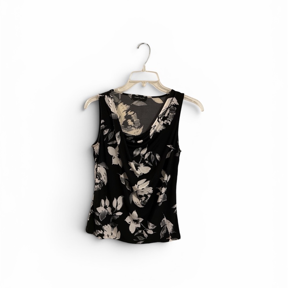 Ivanka Trump Black Floral Drape-Front Sleeveless Top